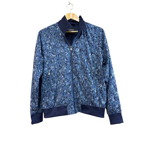 Athleta Brooklyn Bomber Jacket S Blue Camo Zip-Up Lightweight Polyester - Picture 2 of 7